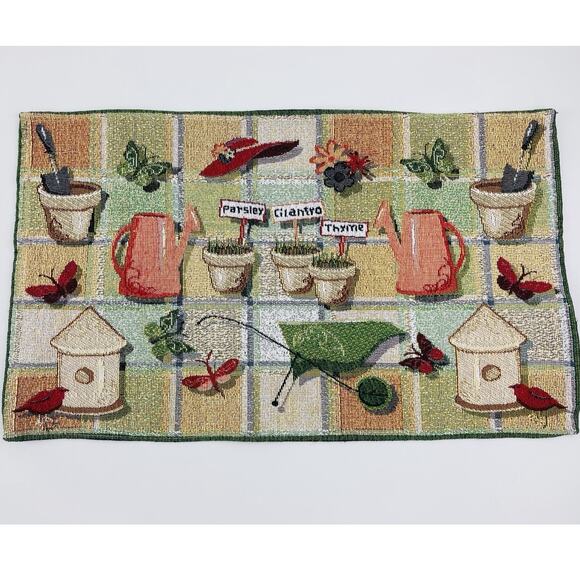 Placemats Set 6 Herb Garden Theme Bird Butterflies Red Hat Park B Smith Tapestry - Picture 7 of 10